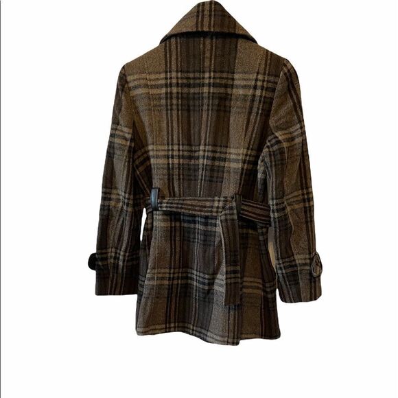 NOVELTI Juniors Brown Plaid Wool Blend Button Coat - Picture 3 of 8